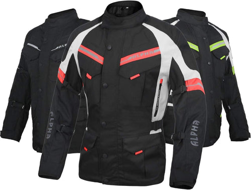 ACG ADVENTURE MOTORCYCLE JACKET MEN for TOURING CE ARMOR WATERPROOF ALL SEASON BIKER RIDING (BLACK/RED, MEDIUM)